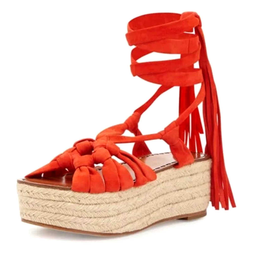 SIGERSON MORRISON Knotted Suede Espadrille Orange 7